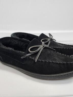 Black Leather My Slippers Size 9 Lined Loafer Slippers Shoes